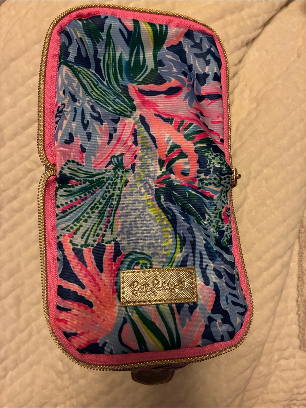 Lilly Pulitzer Sound The Sirens Cosmetic Bag Travel Makeup Pouch Blue Pink